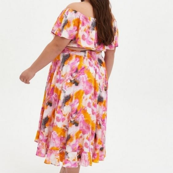 Torrid Multi Watercolor Tie-Dye Off Shoulder Skirt Set Size 1/1X Summer Party - Picture 2 of 12